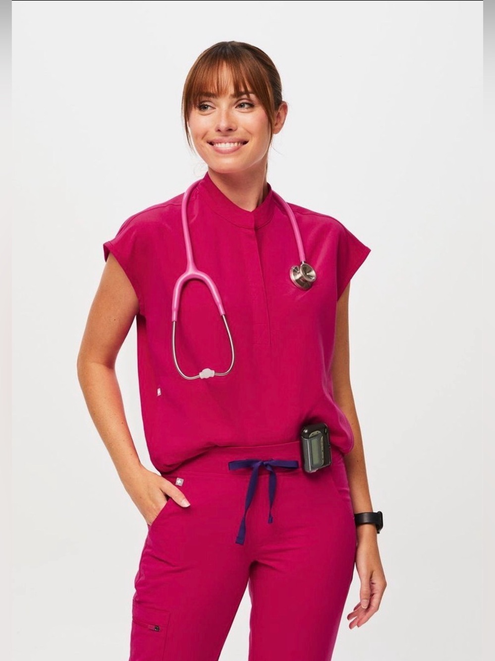 FIGS Rafaela Scrub Top in Ultra Rose